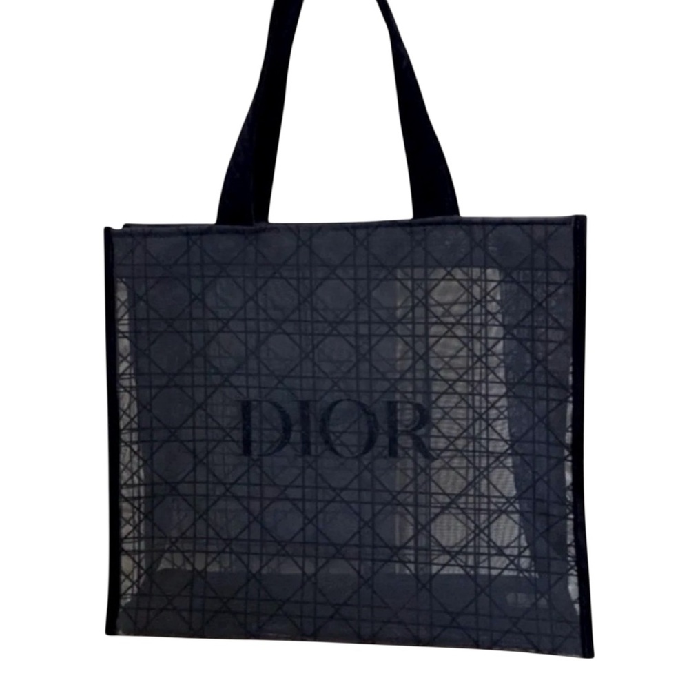 New in Bag Dior Black Double Mesh GWP Tote & Pouch Set Velour Dior & Handles - Picture 8 of 11